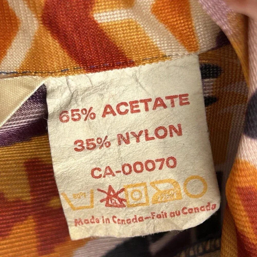 Vintage 70s Charisma Shirt Mens Large 16.5 Aztec Disco Lightweight Button Up